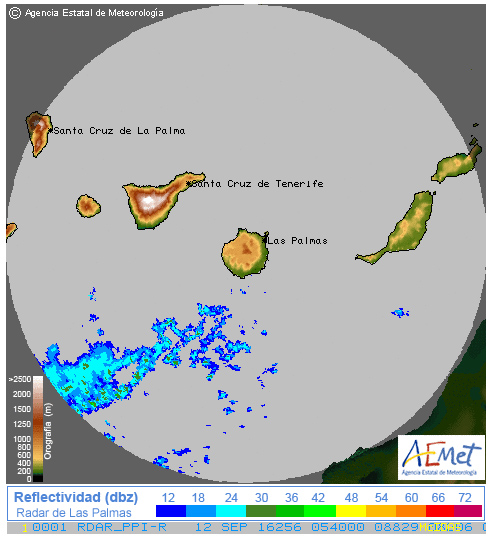 rain radar screengrab showing incoming Gran Canaria rain