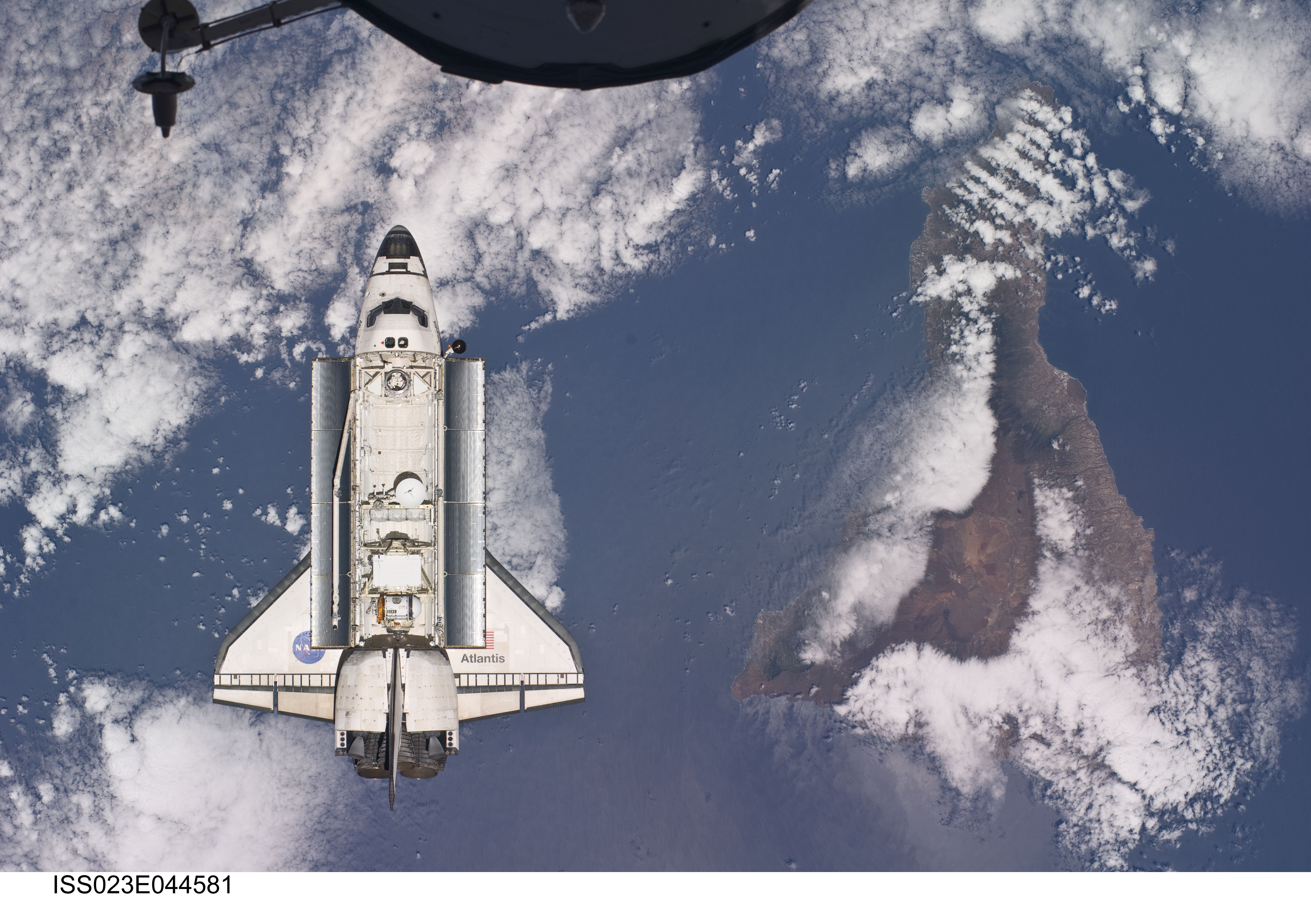 The space shuttle with Tenerife in the background