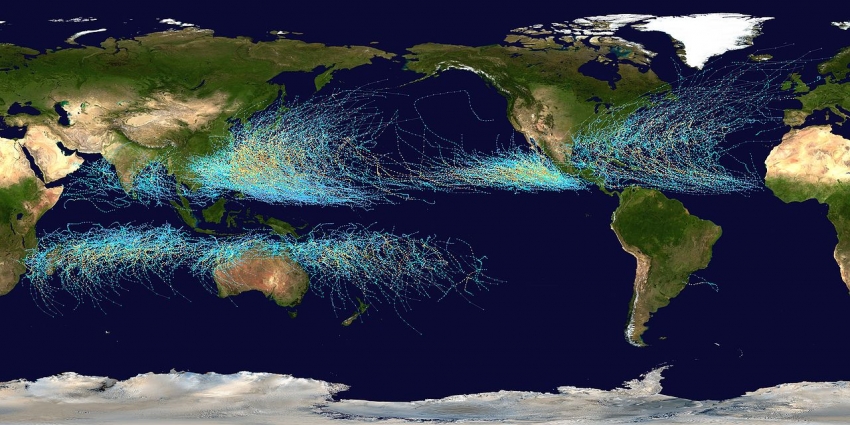 Map of tropical storms in the Atlantic Ocean
